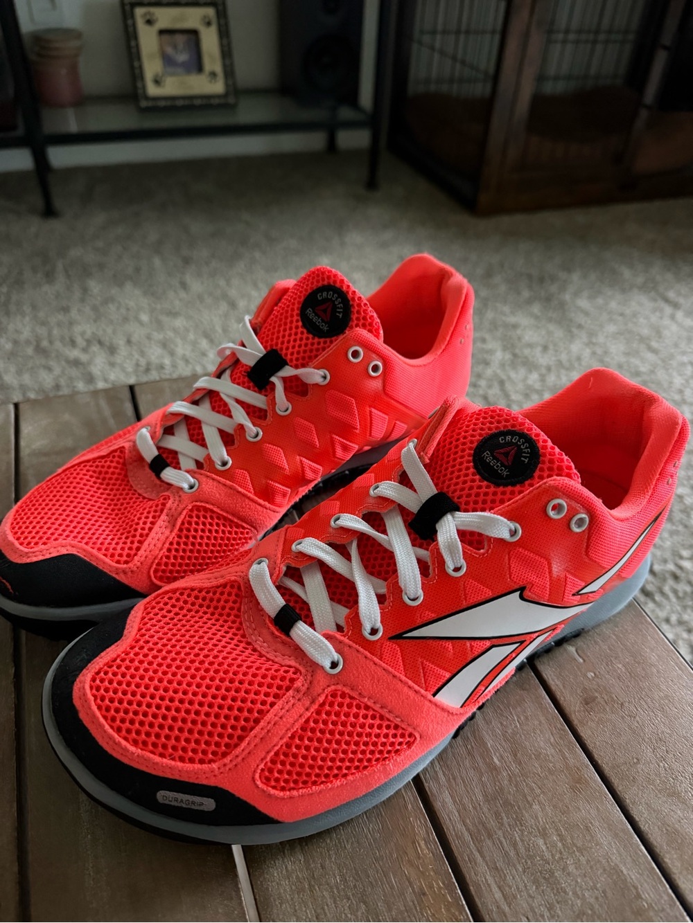 Reebok women’s CrossFit Nano Bright Coral Mesh Sneakers with White Accents